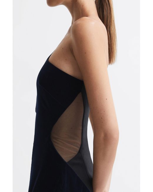 Reiss Cassie - Black/navy One-shoulder Velvet-satin Midi Dress