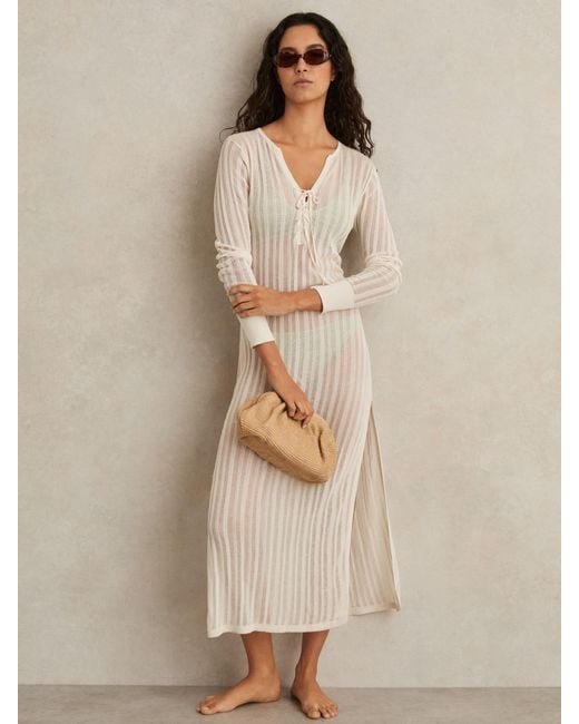 white christmas dresses Cream Beach Landscape Print Midi Dress | Purple Door main image 1