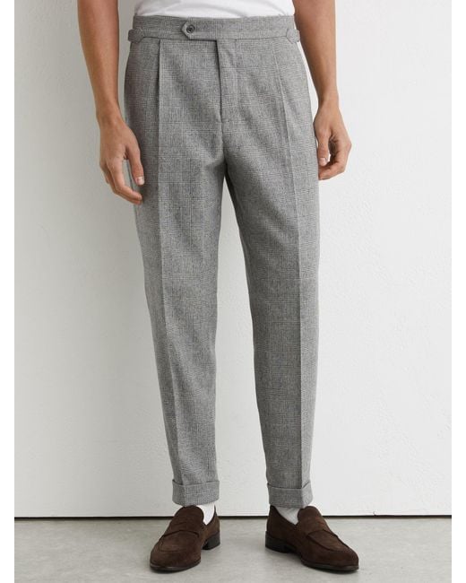 Reiss White Wool-Blend Check Tapered Trousers for men