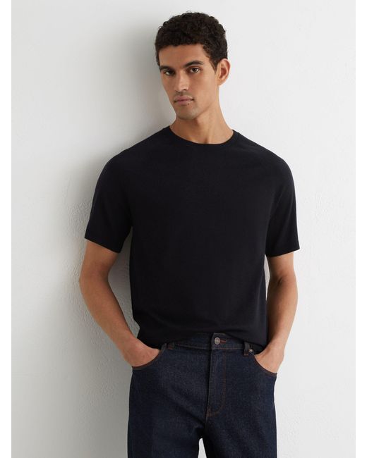 Reiss Black Merino Wool Raglan-Sleeve T-Shirt for men