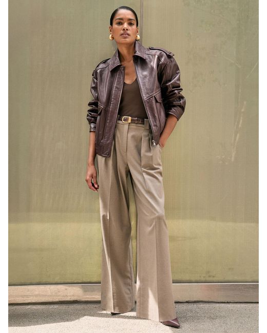 Reiss Brown Peyton Oversized Leather Jacket