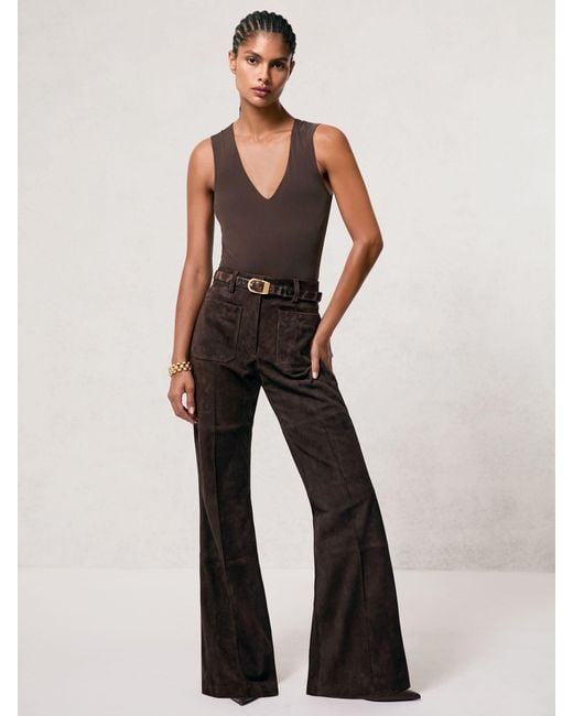 Reiss Blue Suede Patch-Pocket Flared Trousers