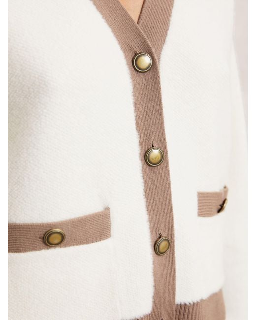 Reiss Natural Cream & Neutral Wool Colourblock Cardigan