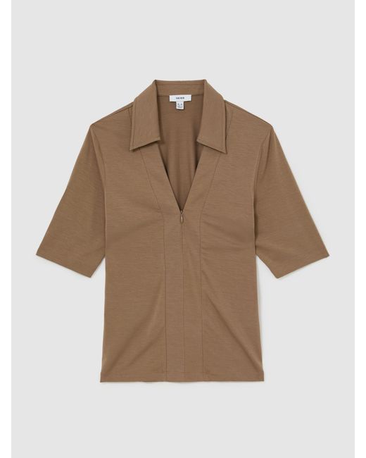 Reiss Gray Denny Jersey Half-Zip Polo Top