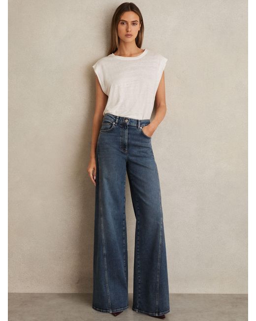 Reiss Blue Twist Seam Wide Leg Jeans