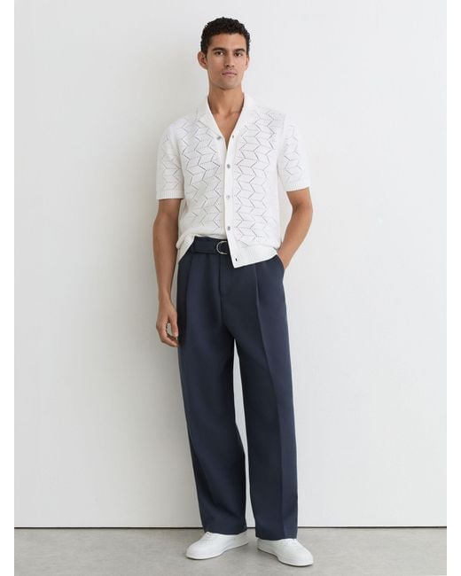 Reiss White Dalkeith Pointelle-Knit Cuban-Collar Shirt for men