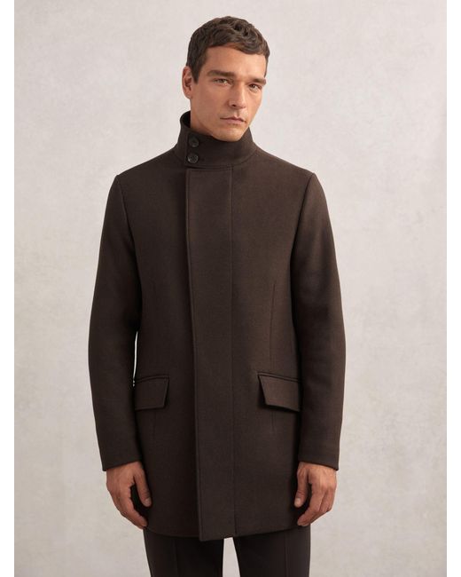 Reiss Brown Wool-Blend Stand-Collar Coat for men
