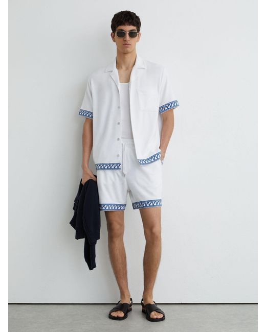 Reiss Yuma - White Cotton-blend Towelling Embroidered Shorts, Xs for men