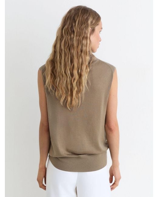 Reiss Multicolor Honey - Khaki Green Wool Funnel-neck Sleeveless Knit Top, Xl (us 16-18)