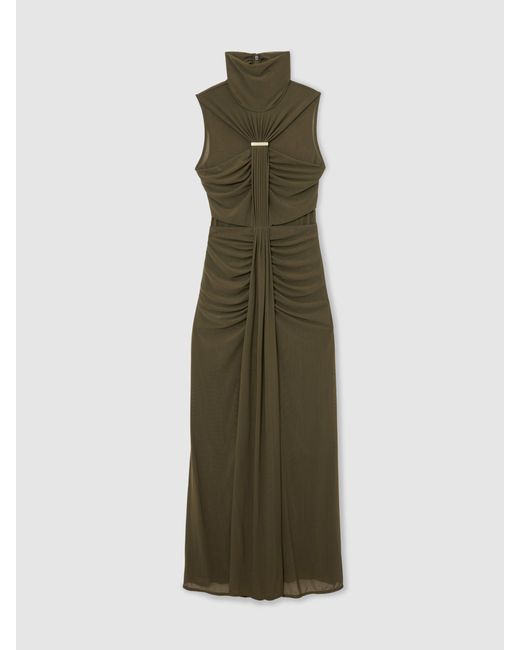Reiss Green Ruched Sleeveless Maxi Dress