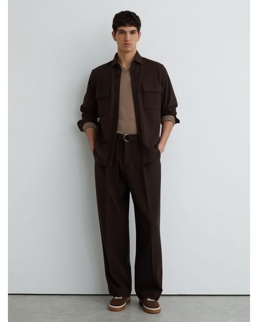 Reiss Black Forsithe - Brown Textured Twin-pocket Overshirt Cotton-blend, Xxl for men