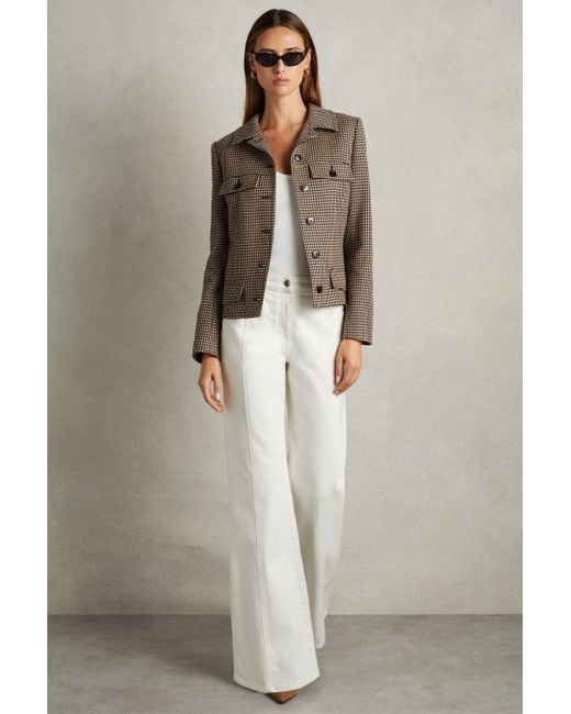 Reiss Multicolor Camel Dogtooth Check Collared Jacket