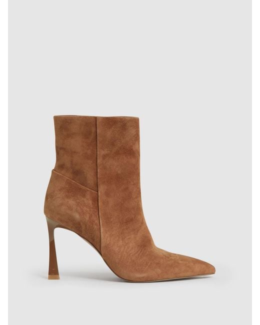 Reiss Brown Suede High Heeled Ankle Boots