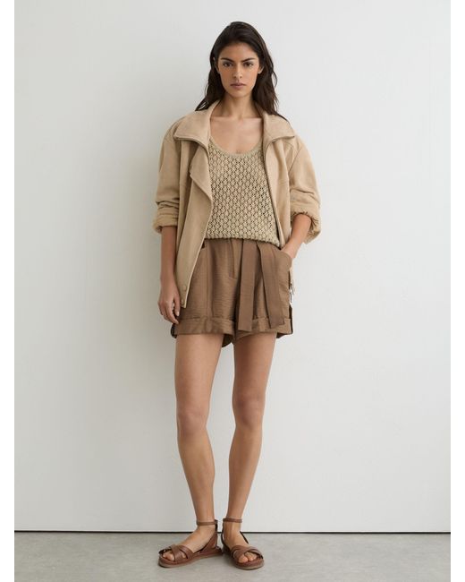 Reiss Natural Belted Button-Tab Shorts