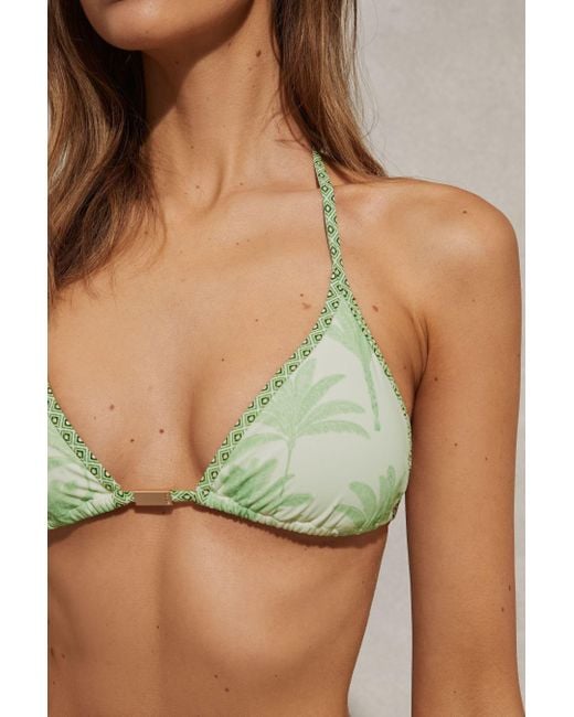 Reiss Brown Thia - Green/cream Palm Tree Print Bikini Top, Us 8