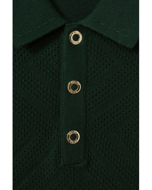 Reiss Lupton - Dark Green Cotton Textured Press-stud Polo Shirt for men
