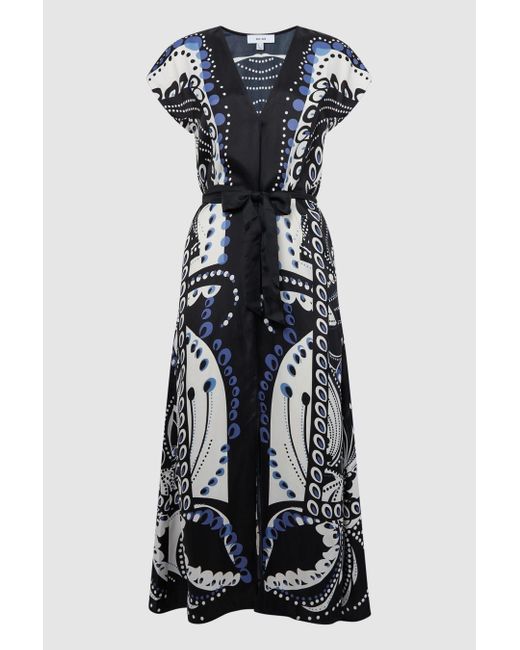 Reiss Blue Freja Abstract-print Woven Midi Dress