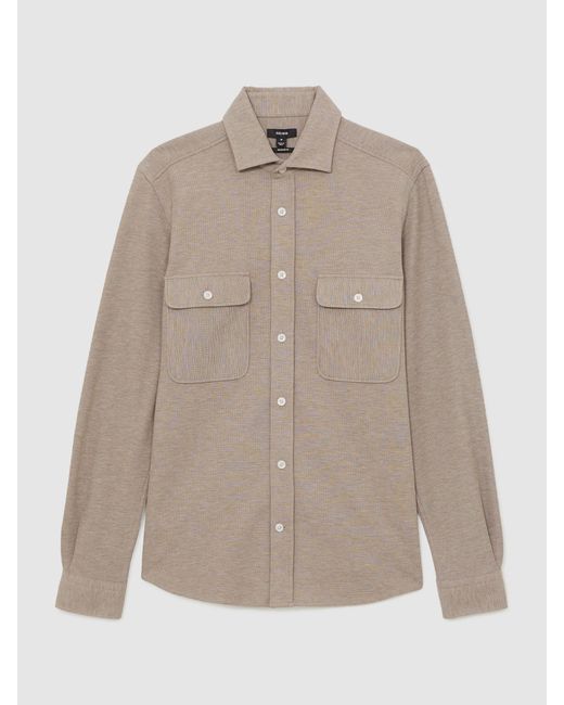 Reiss Natural Textured Twin Pocket Cotton Blend Overshirt for men