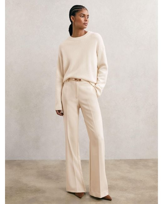Reiss Natural Flared Knot-Hardware Belted Trousers