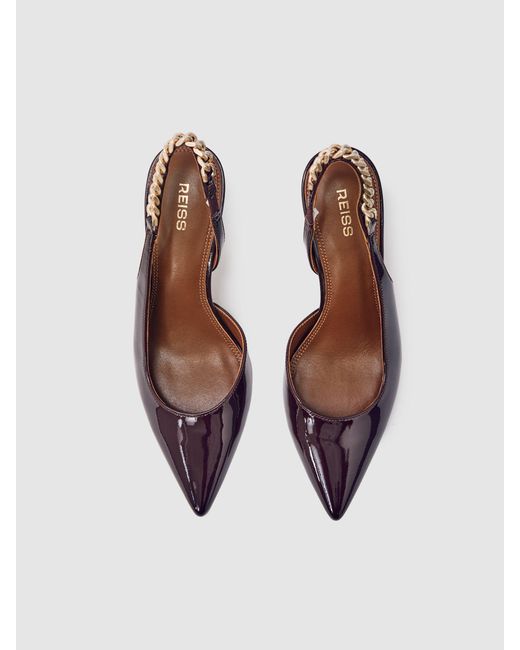 Reiss Red Patent-Leather Chain-Slingback Heels