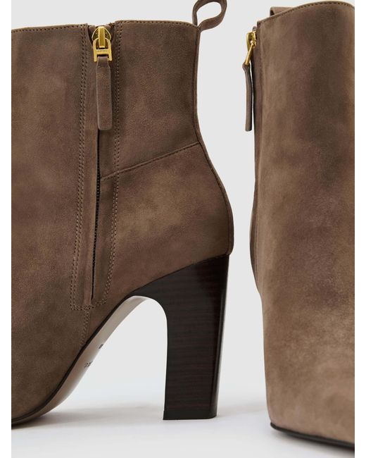 Reiss Brown Suede Chisel-Toe Block-Heel Ankle Boots
