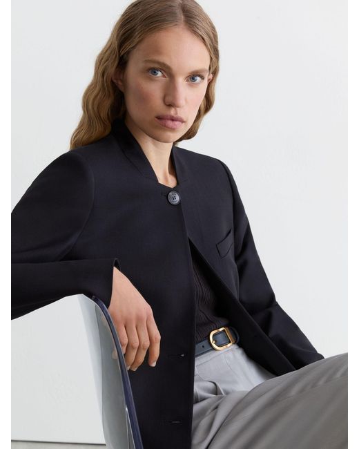 Reiss Black Wool-Blend Collarless Blazer