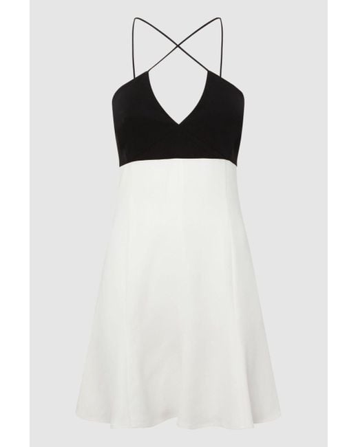 Reiss Multicolor Trina - Black/white Colourblock Strappy Mini Dress, Us 14