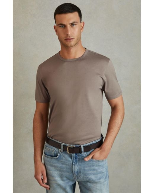 Reiss Gray Caspian - Cinder Mercerised Cotton Crew Neck T-shirt, Xs for men