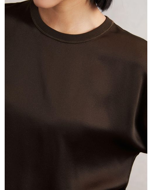 Reiss Black Lena - Chocolate Brown Silk Short-sleeve Top, Us 6