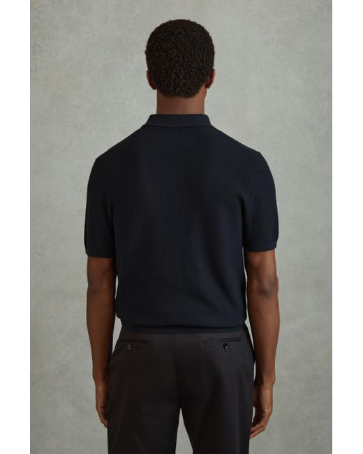 Reiss Gray Bravo - Navy Cotton Blend Textured Shirt, M for men