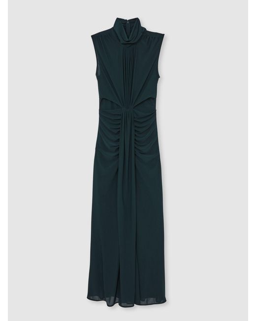 Reiss Green Ruched Sleeveless Maxi Dress