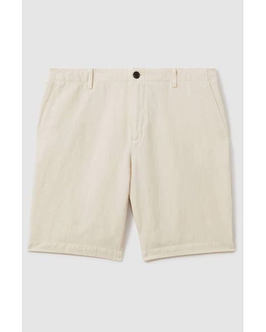 Reiss Natural Ezra - Off White Cotton Blend Internal Drawstring Shorts for men