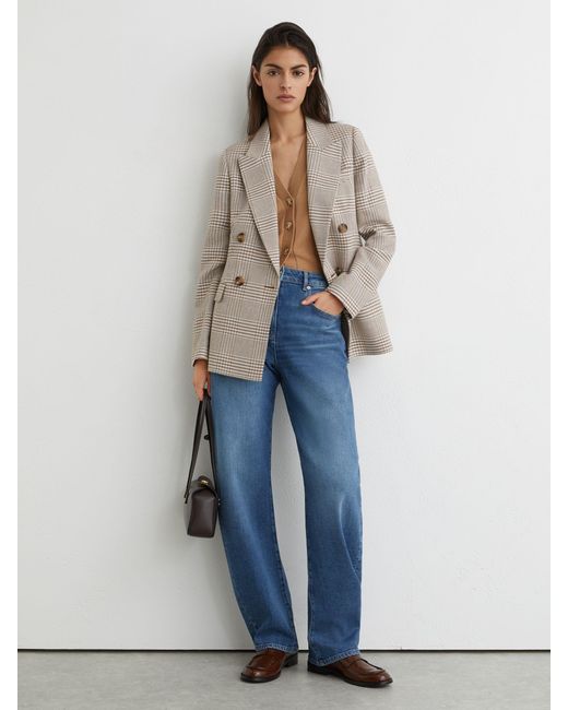 Reiss Natural Double-Breasted Check Blazer Cotton-Linen