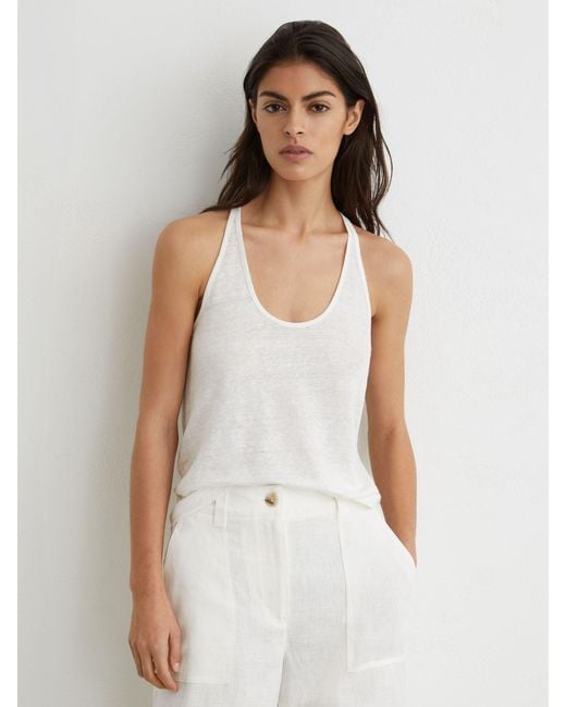 Reiss White Linen Racer-Back Vest