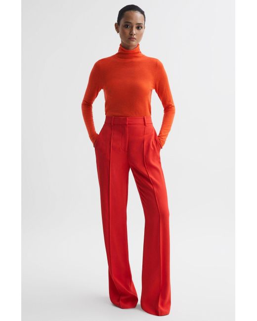 Reiss Red Emma - Orange Wool-cashmere Roll Neck Top