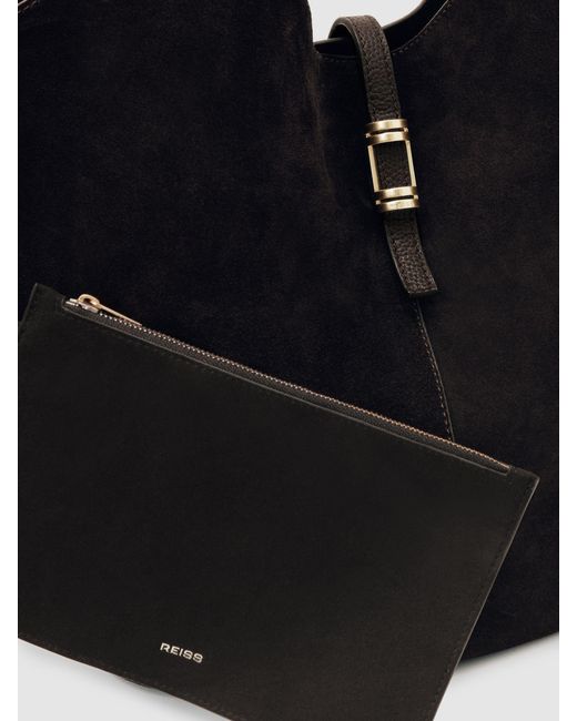 Reiss Black Lyra - Chocolate Leather And Suede Tote Bag, One