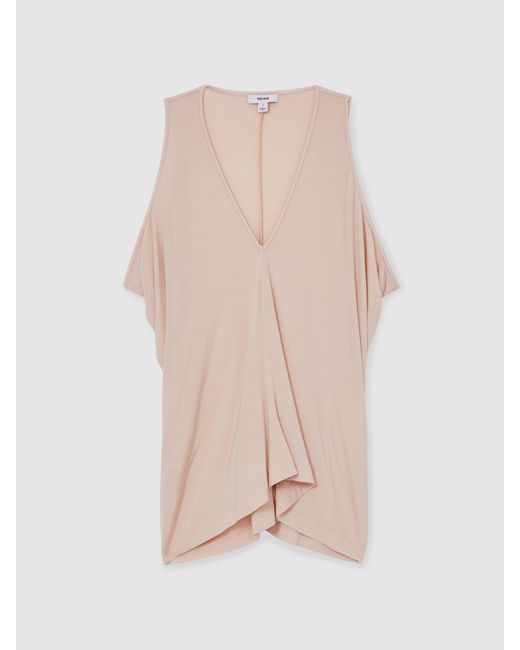 Reiss Natural Draped V-Neck Sleeveless Top