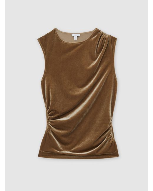 Reiss Blue Velvet Drape Sleeveless Top