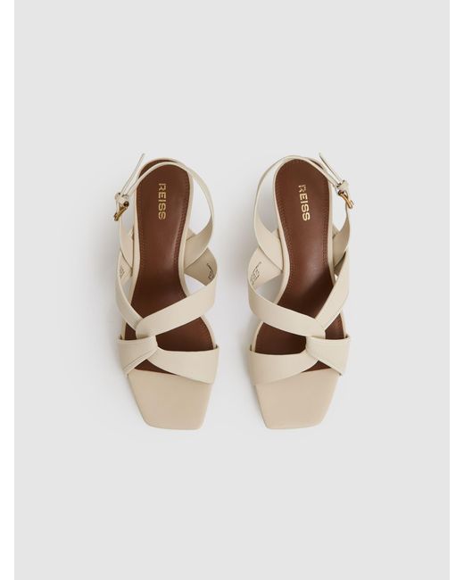 Reiss Natural Leather Link-Strap Low-Heel Sandals