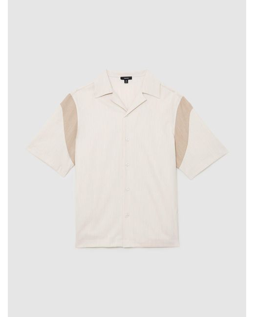 Reiss Natural Fortuna - Oatmeal Sleeve-insert Cuban-collar Shirt, M for men