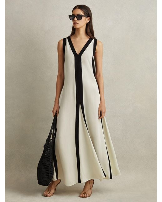 Reiss Natural Rae Maxi Dress Colourblock, & Cream