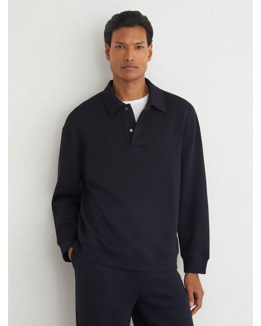 Reiss Blue Premium Interlock Relaxed Polo Sweatshirt for men