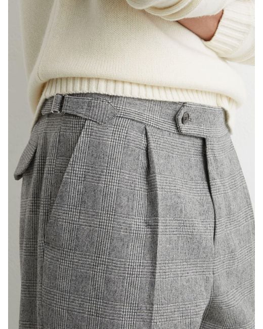 Reiss White Wool-Blend Check Tapered Trousers for men