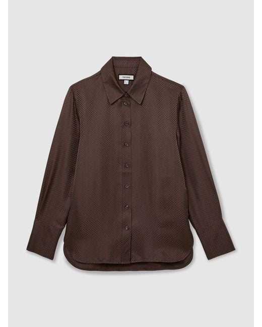 Reiss Aliana - Mocha Brown Silk Jacquard Long-sleeve Shirt, Us 4
