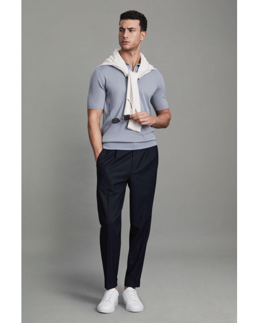 Reiss Gray Manor - China Blue Slim Fit Merino Wool Polo Shirt for men