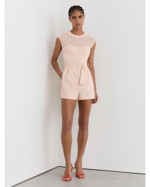 Reiss Natural Sheer-Panel Structured Belted Playsuit