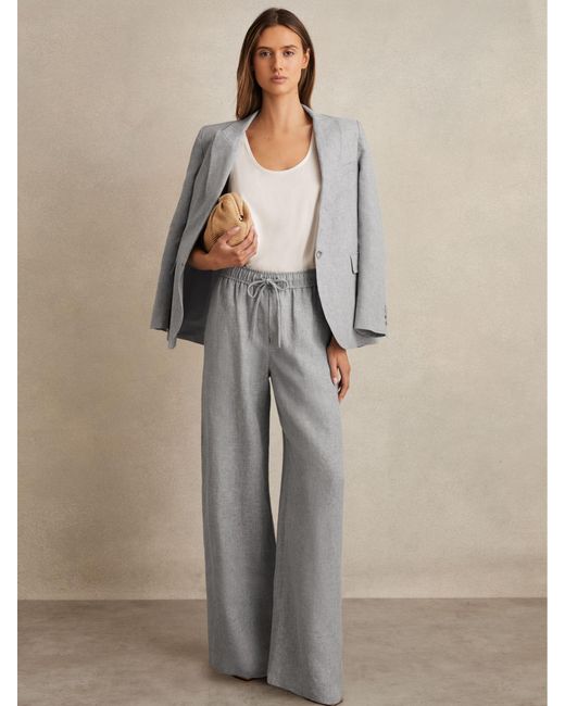 Reiss Natural Petite Linen-Blend Wide-Leg Trousers