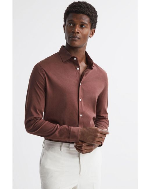 Reiss Brown Viscount - Copper Slim Fit Mercerised Cotton Jersey Shirt for men
