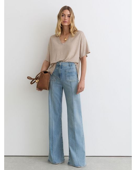 Reiss Blue Linen V-Neck T-Shirt