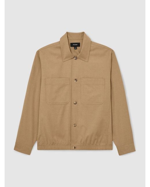 Reiss White Brushed Twin-Pocket Overshirt With Wool for men